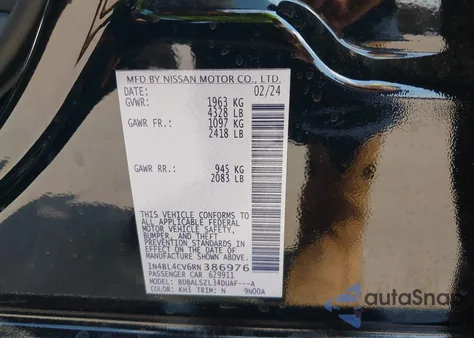 2024 Nissan Altima Sr Fwd from USA, damaged, VIN 1N4BL4CV6RN386976